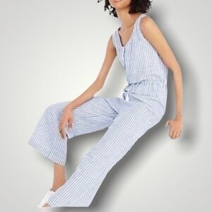 J. Crew Sofia Stripe Cobalt Sea Button-front Tie-waist Romper/Jumpsuit